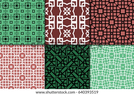 set of 6 seamless vector patterns. Geometric pattern of lines and shapes. Modern design for backgrounds, wallpaper, invitations, wrapping