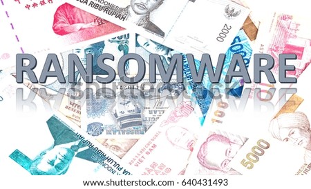 High resolution blur currency background with word ransomware indicating wannacry virus