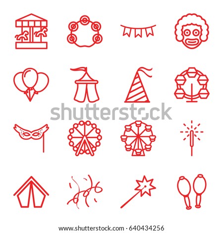 Carnival icons set. set of 16 carnival outline icons such as ferris wheel, maracas, tambourine, party hat, party flag, sparkler, mask, confetti, tent, sparklers, carousel