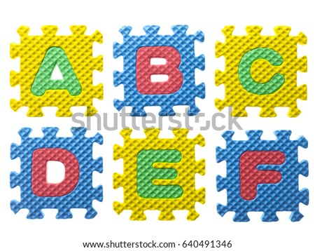 Letters of the alphabet made from children's foam tiles - A B C D E F