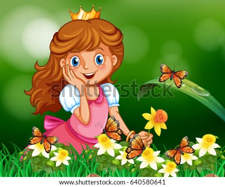 Cute princess in garden illustration