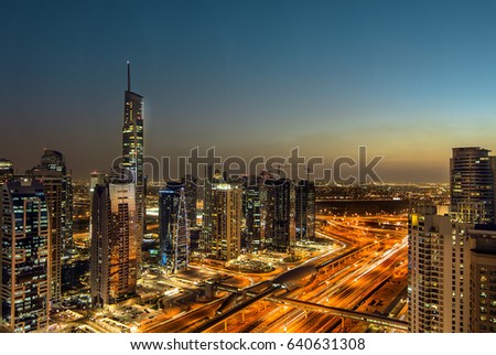 Golden,Shiny,Shimmering Night view at Dubai Marina during Blue hour