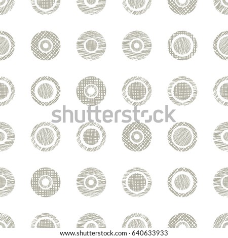 Seamless geometrical pattern with circles pastel endless background with hand drawn textured geometric figures. Graphic illustration, print for wrapping, background, cover, surface