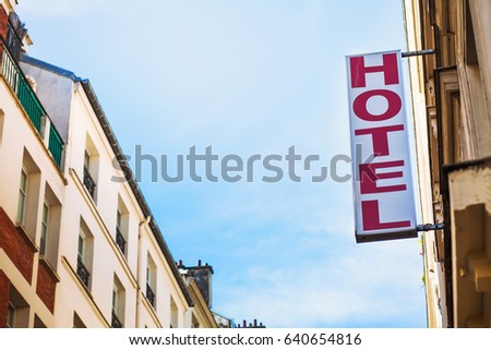 hotel sign on the street of european city