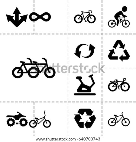Cycle icon. set of 13 filled cycleicons such as exercise bike, bicycle, recycle, update, eternity, motorcycle, family bicycle