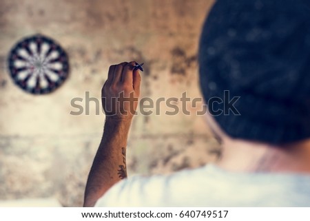 Man Play Dartboard Arrows Game Activity