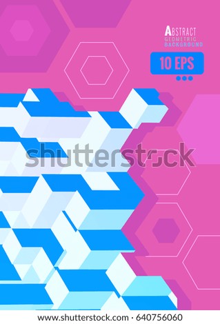 Isometric abstract geometric shape graphic template on pink purple background