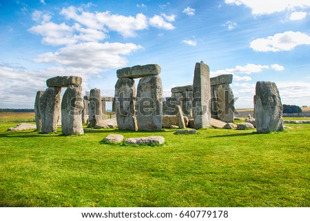 Stonehenge with Blue Sky Royalty-Free Stock Photo #640779178