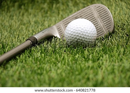 golf and iron on green grass