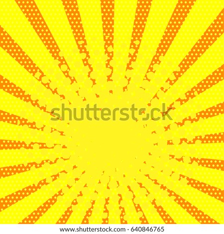 retro comic yellow background with strips and dots pop art retro style - stock vector