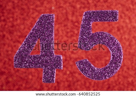 Number forty-five purple color over a red background. Anniversary. Horizontal