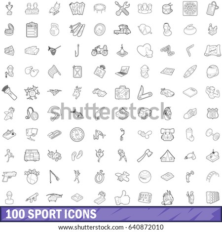 100 sport icons set in outline style for any design vector illustration