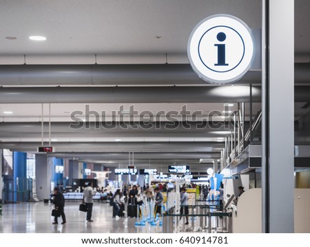 Information Sign Airport interior blurred people travel