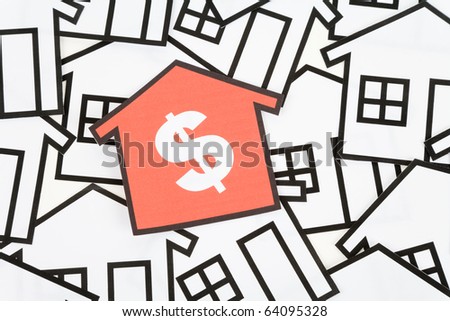 a red home and dollar sign,  Real Estate Concept