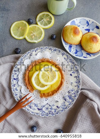 Shop bought pastries for busy mothers and working ladies / Tea with Lemon Tart & Madeleine / Ideal for weight-watcher and light eaters, good for breakfast and tea breaks