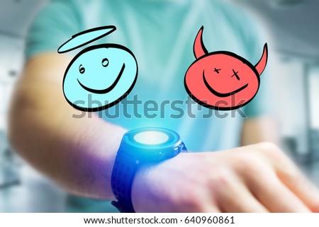 View of Hand drawn red and green tick icon going out a smartphone interface of a businessman at the office - Business concept