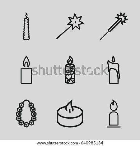 Glowing icons set. set of 9 glowing outline icons such as candle, sparklers