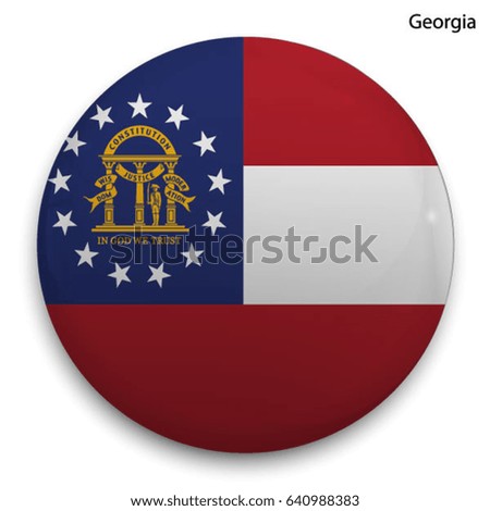 Round glossy Button with flag of Georgia, state of the USA, with the reflection of light and shadow realistic.