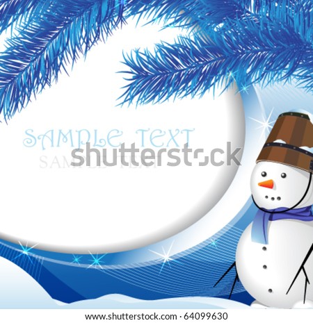 Snowman on the background of snow-covered fir