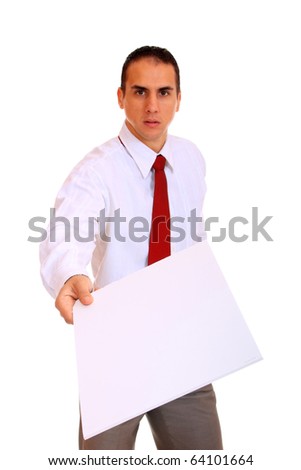 A business man holding an empty sign