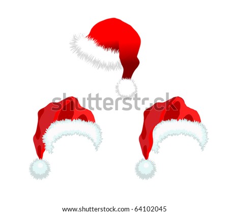 Three red Santa Claus Hat. Isolated on white background. Vector version also available in my portfolio.