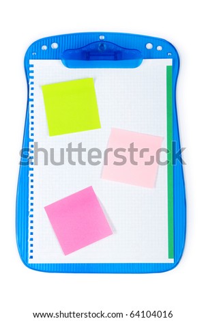 Open binder with reminder notes and blank page