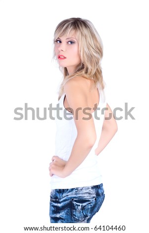 blond beautiful portrait  woman over white background