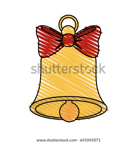 color crayon stripe image bell with red bow ribbon