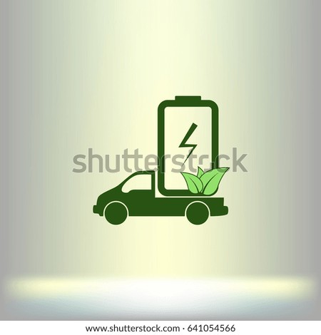 Flat paper cut style icon of eco vehicle. Delivery car symbol vector illustration