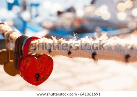 Red heart lock. Love padlock.