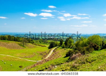 A beautiful day in May and walk from Kington in Herefordshire up to Hergest Ridge and along Offa's Dyke Path Royalty-Free Stock Photo #641065558
