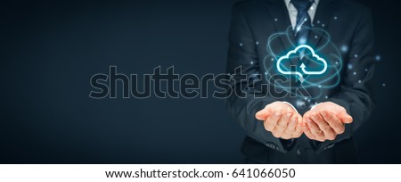 Cloud computing concept - connect to cloud. Businessman or information technologist with cloud computing icon. Royalty-Free Stock Photo #641066050