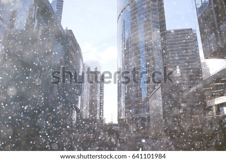 city skyscrapers snow snowfall