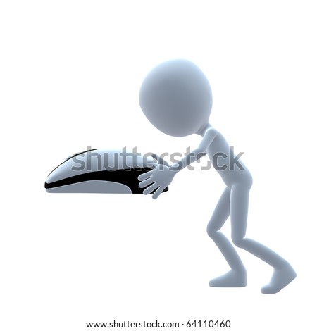3D guy with a computer mouse on a white background