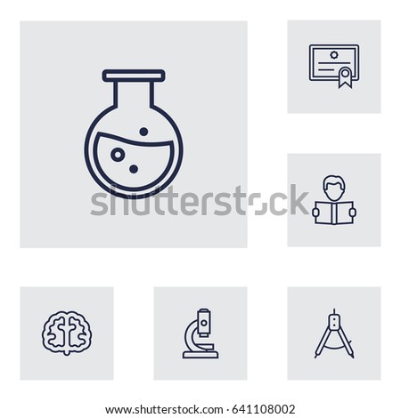 Set Of 6 Studies Outline Icons Set.Collection Of Brain, Test Tube, Compass And Other Elements.