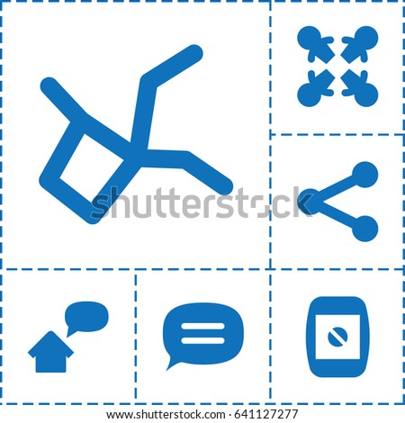 Social icon. set of 6 social filled icons such as chat, camera display, home message, roundelay, network connection