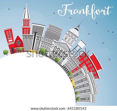 Frankfort, Kentucky Skyline with Gray Buildings, Blue Sky and Copy Space. Vector Illustration. Business Travel and Tourism Concept with Modern Architecture. 