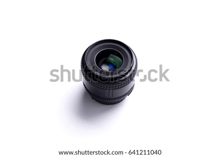 cameras lens on the white background.