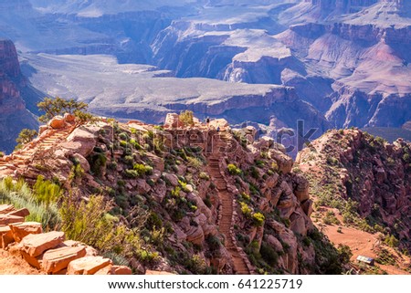 Footpath at the top of the canyon. Bright Angel Trail, Grand Canyon, South Rim Royalty-Free Stock Photo #641225719