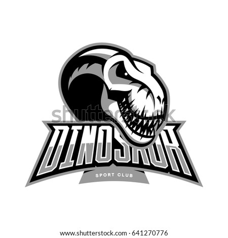 Dinosaur head sport club vector logo concept isolated on white background. Modern team badge mascot design. Premium quality wild reptile t-shirt tee print illustration. Monster professional icon.