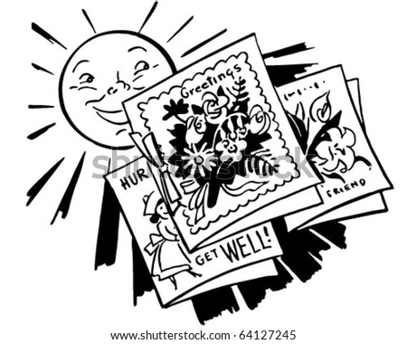 Sun With Greeting Cards - Retro Clipart Illustration