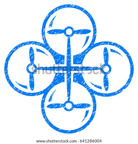 Grunge Quad Copter icon with grunge design and dirty texture. Unclean vector blue pictogram for rubber seal stamp imitations and watermarks. Draft sticker symbol.