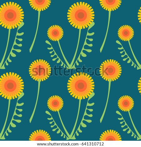Seamless pattern with flowers. Background with black dandelions on the white backdrop. Series of Black and White Seamless  Patterns.