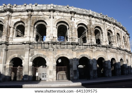 Roman arena of Nimes in Gard, Languedoc in south of France
