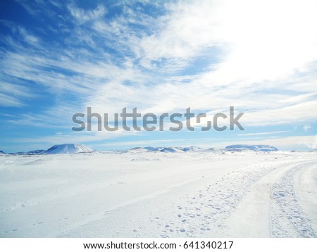 Snowy winter landscape on Iceland Royalty-Free Stock Photo #641340217