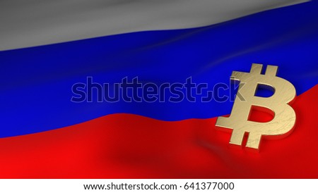 Bitcoin Currency Symbol on Flag of Russia