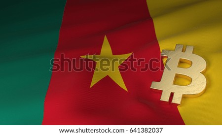 Bitcoin Currency Symbol on Flag of Cameroon