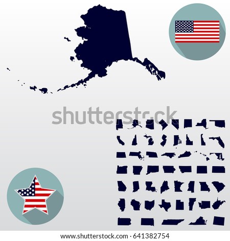 Map of the U.S. state of Alaska on a white background. American flag
