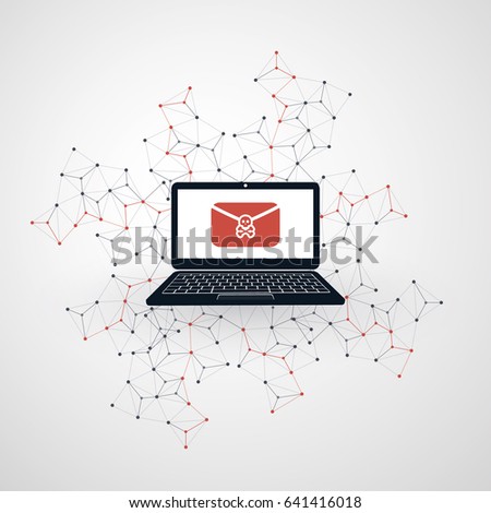 Network Vulnerability - Virus, Malware, Ransomware, Fraud, Spam, Phishing, Email Scam, Hacker Attack - IT Security Concept Design, Vector illustration
