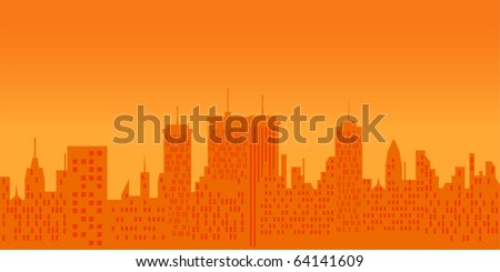 Big city skyline at sunset